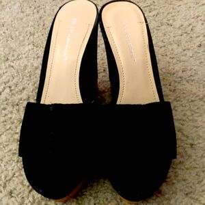 BCBG Generation Black Wedge Open Toe Heels